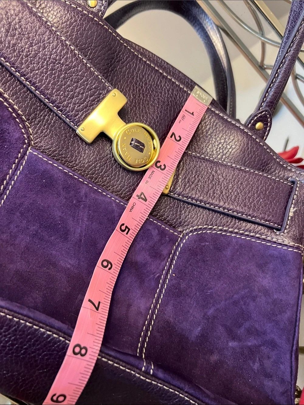 Cole Haan Purple Y2K Suede & Leather Top Handle Satchel with Gold Hardware